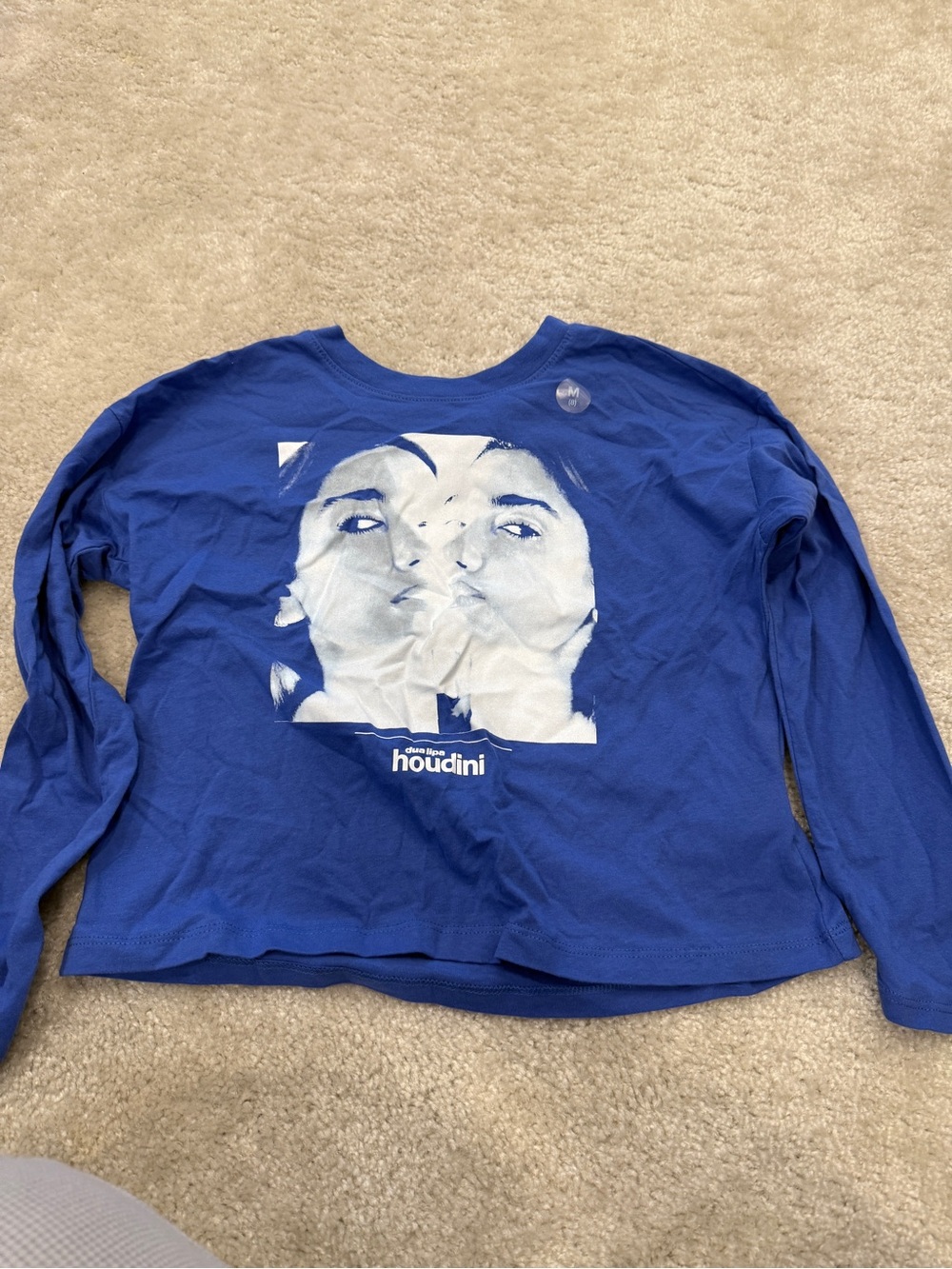 GAP Long-Sleeve Blue Graphic Tee with Dua Lipa Houdini print Sz8